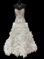 Christina Wu Strapless Wedding Dress – Beaded Bodice, Ruffle Ball Gown, Lace-Up Back- SIZE 10