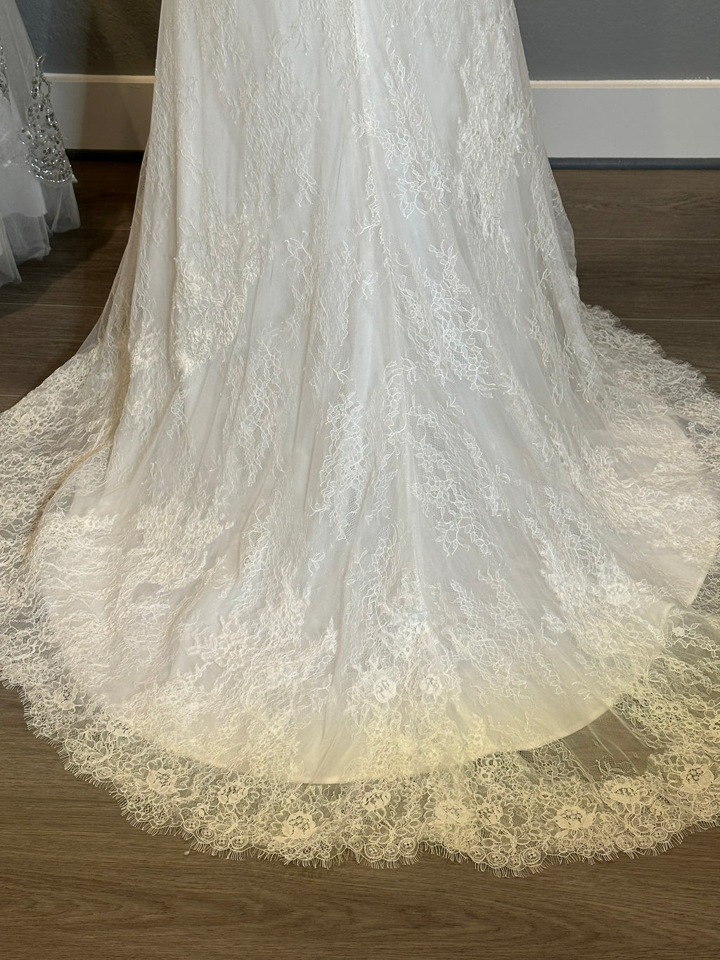 Christina Wu Long Sleeve Lace Mermaid Wedding Dress with Illusion Back & Train SIZE 10