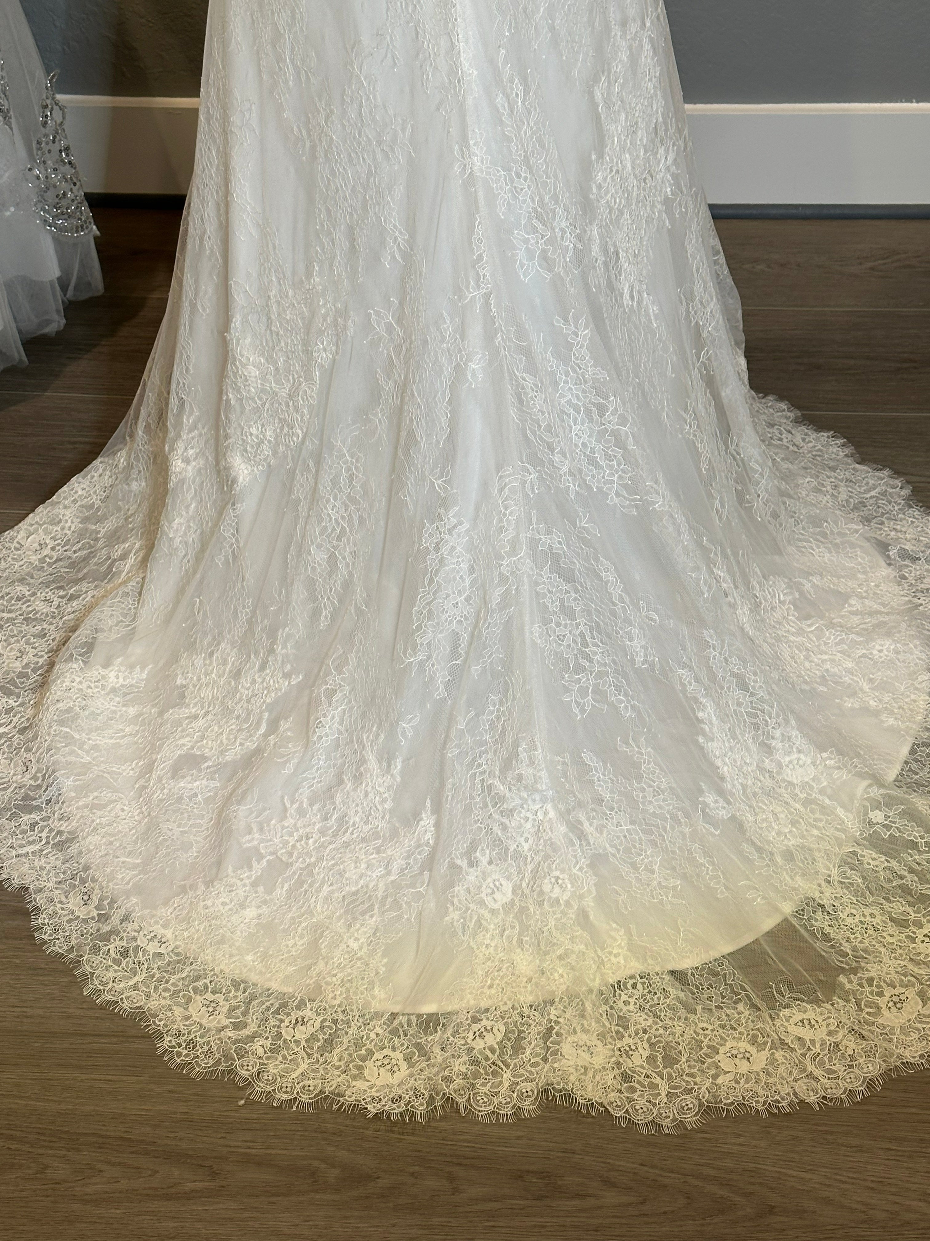 Christina Wu Long Sleeve Lace Mermaid Wedding Dress with Illusion Back & Train SIZE 10