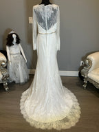Christina Wu Long Sleeve Lace Mermaid Wedding Dress with Illusion Back & Train SIZE 10