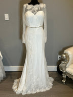 Christina Wu Long Sleeve Lace Mermaid Wedding Dress with Illusion Back & Train SIZE 10