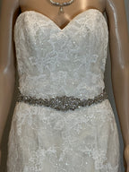David Tutera Strapless Lace Mermaid Wedding Dress w/ Beaded Belt & Chapel Train SIZE 12