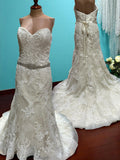 David Tutera Strapless Lace Mermaid Wedding Dress w/ Beaded Belt & Chapel Train SIZE 12