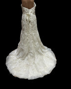 David Tutera Strapless Lace Mermaid Wedding Dress w/ Beaded Belt & Chapel Train SIZE 12