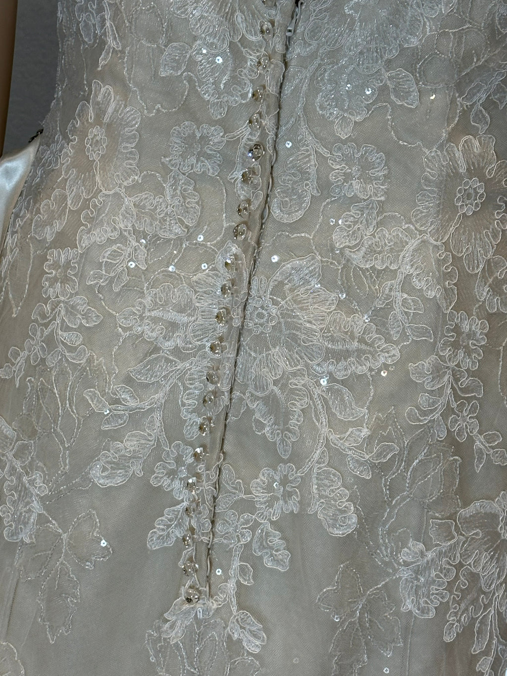 David Tutera Strapless Lace Mermaid Wedding Dress w/ Beaded Belt & Chapel Train SIZE 12