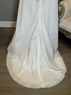 David’s Bridal Strapless Wedding Dress – Satin A-Line, Floral Waist Detail, Chapel Train- SIZE 14