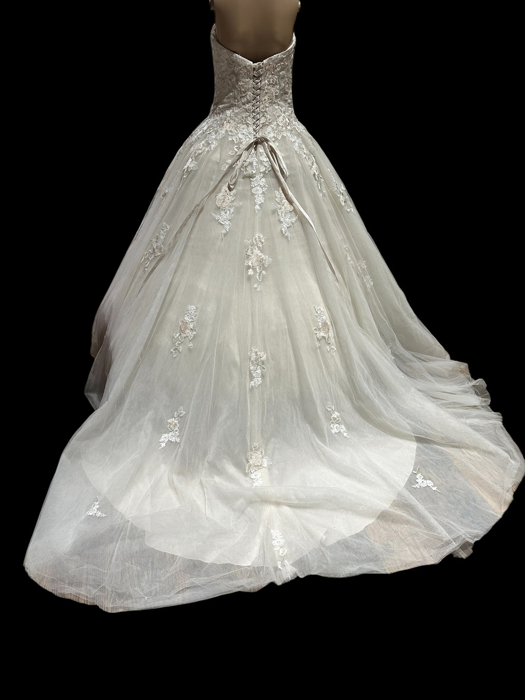 David’s Bridal Strapless Lace Ball Gown Wedding Dress with Tulle Skirt & Train SIZE 10