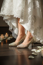 David’s Bridal DB Studio Crystal Embellished Bridal Heels – Champagne Pointed Toe Pumps