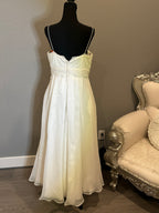David’s Bridal Galina A-Line Wedding Dress w/ Lace Bodice, Spaghetti Straps & Floral Waist Detail SIZE 12