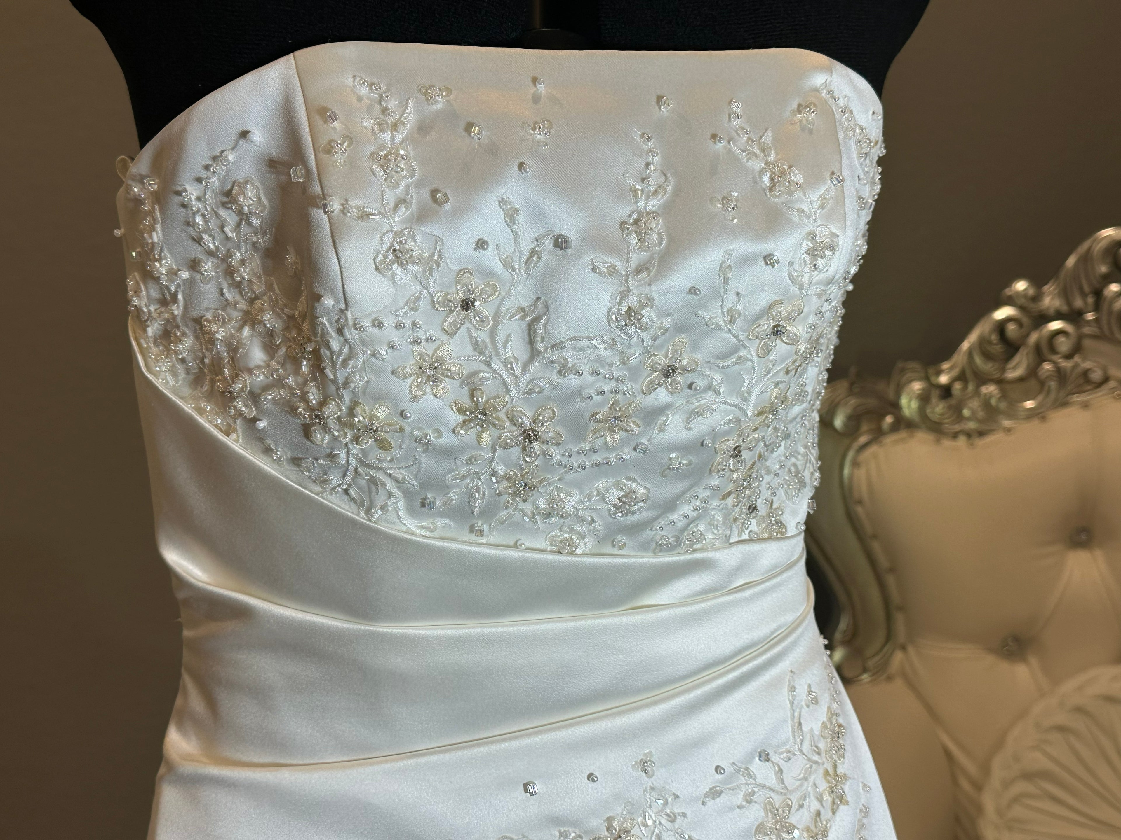 Michaelangelo Collection Ivory A-Line Satin Gown with Beading SIZE 8