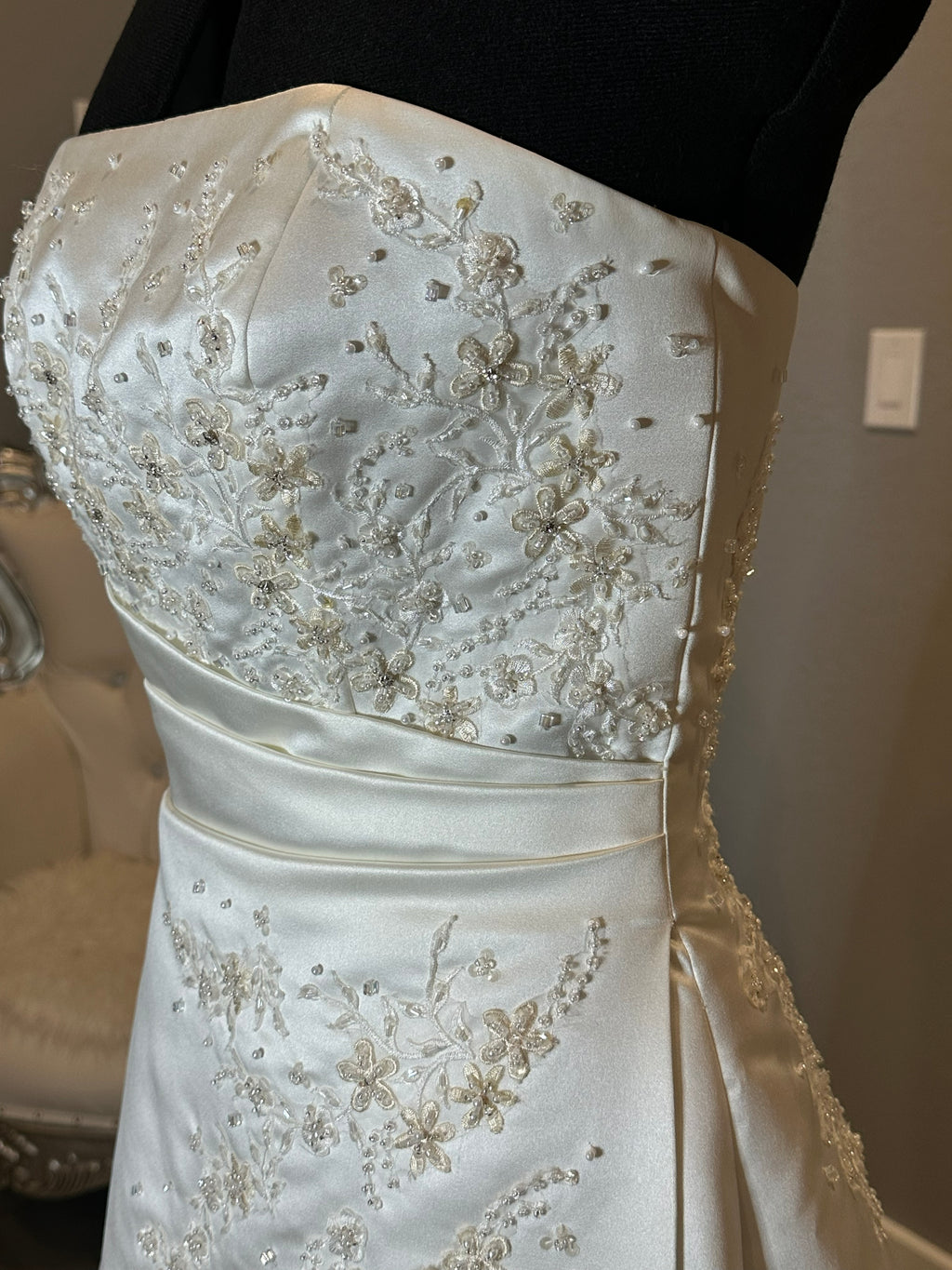 Michaelangelo Collection Ivory A-Line Satin Gown with Beading SIZE 8