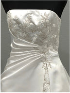 Michaelangelo David’s Bridal Strapless Satin A-Line Wedding Dress w/ Corset Back & Chapel Train SIZE 8