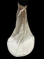 David’s Bridal Strapless Wedding Dress – Satin A-Line, Floral Waist Detail, Chapel Train- SIZE 14