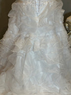 E Jue Shung Strapless Wedding Dress – Ruffle Ball Gown, High-Low Convertible Style- SIZE 16