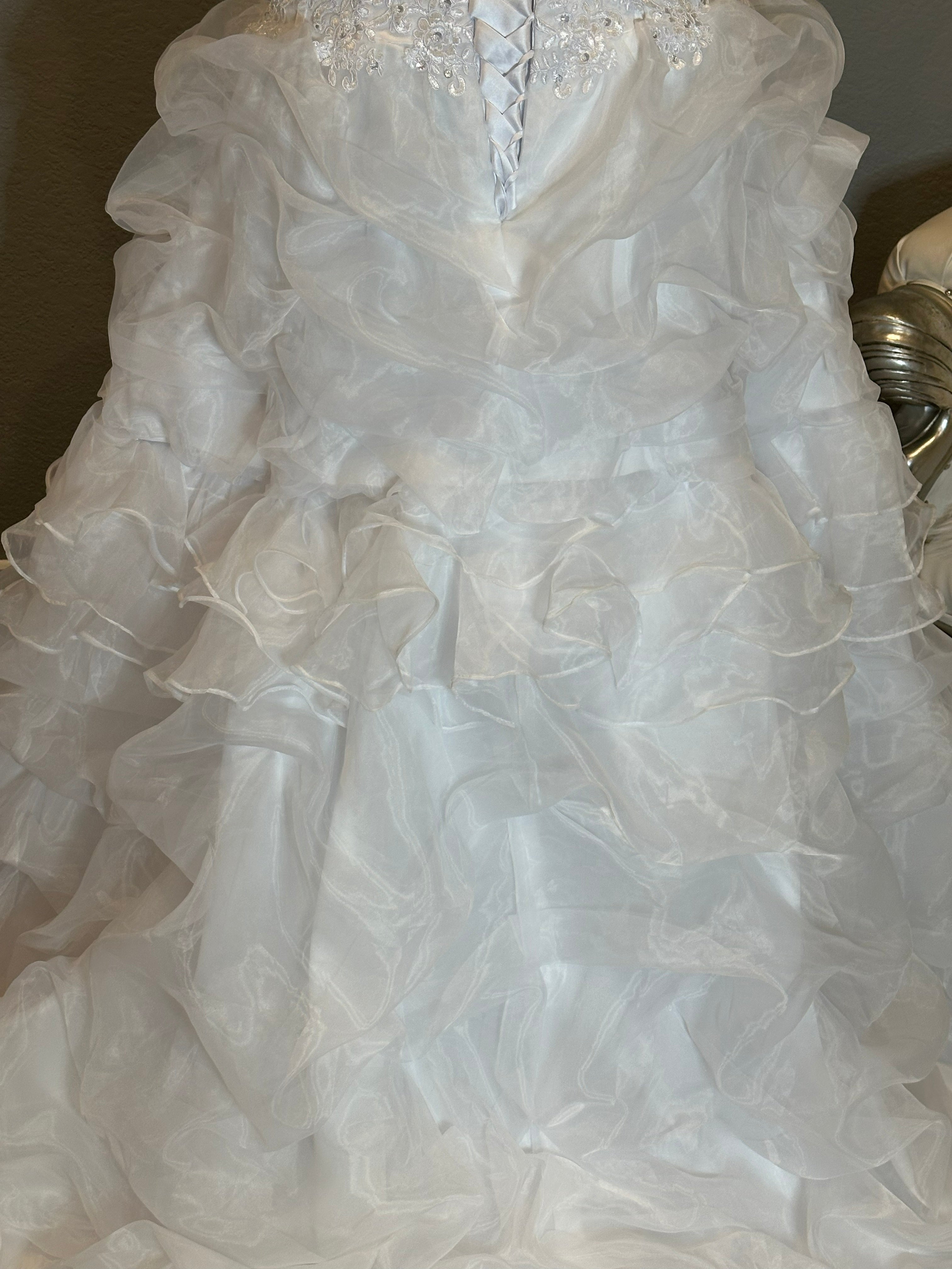E Jue Shung Strapless Wedding Dress – Ruffle Ball Gown, High-Low Convertible Style- SIZE 16
