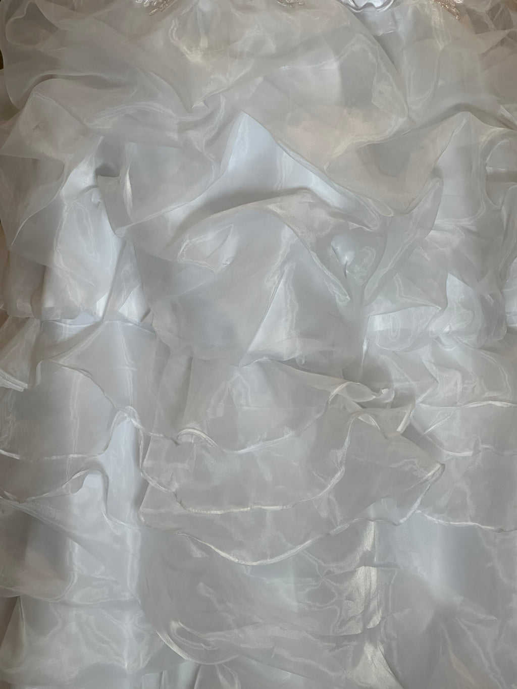 E Jue Shung Strapless Wedding Dress – Ruffle Ball Gown, High-Low Convertible Style- SIZE 16