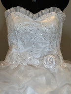 E Jue Shung Strapless Wedding Dress – Ruffle Ball Gown, High-Low Convertible Style- SIZE 16