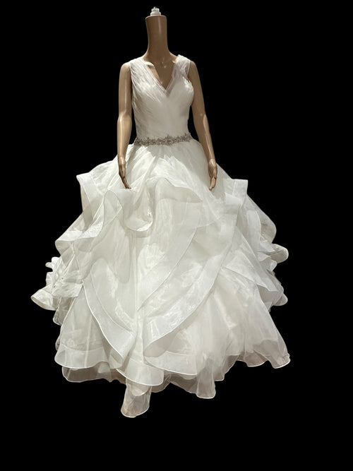 Boutique by Eddy K Wedding Dress – Organza Ruffle Ball Gown, V-Neck, Dramatic Train- SIZE 20