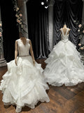 Boutique by Eddy K Wedding Dress – Organza Ruffle Ball Gown, V-Neck, Dramatic Train- SIZE 20