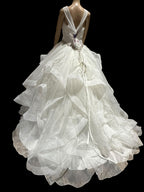 Boutique by Eddy K Wedding Dress – Organza Ruffle Ball Gown, V-Neck, Dramatic Train- SIZE 20
