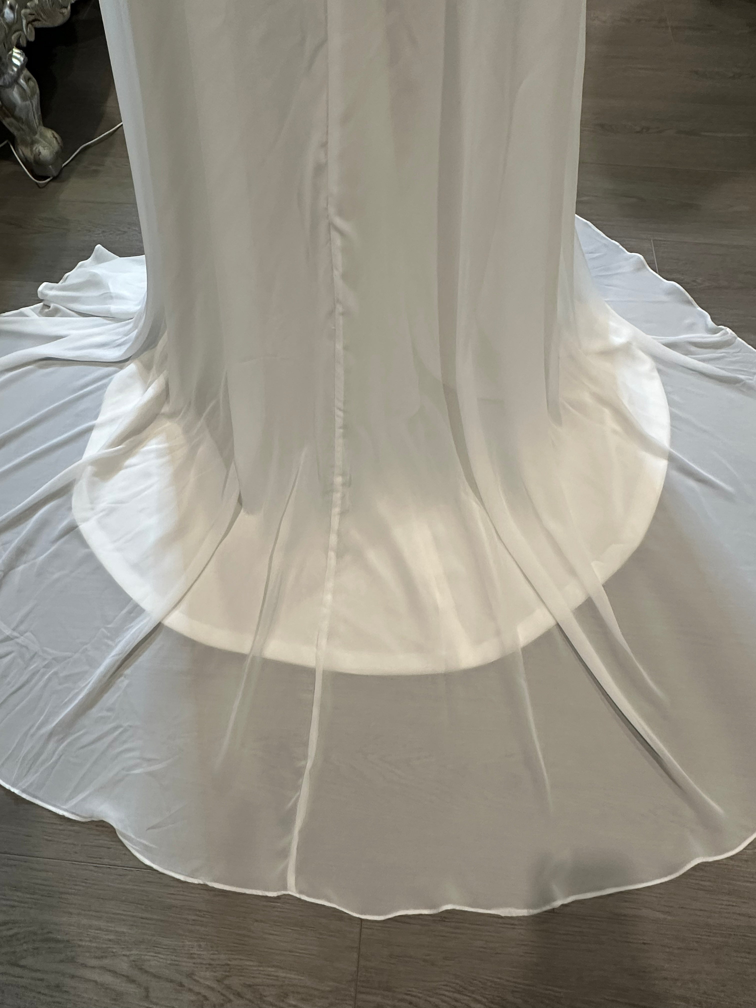 A-line Gown with Beautiful Slit with High Lace Neckline and V-Neck Back with Lace SIZE 6