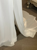 A-line Gown with Beautiful Slit with High Lace Neckline and V-Neck Back with Lace SIZE 6