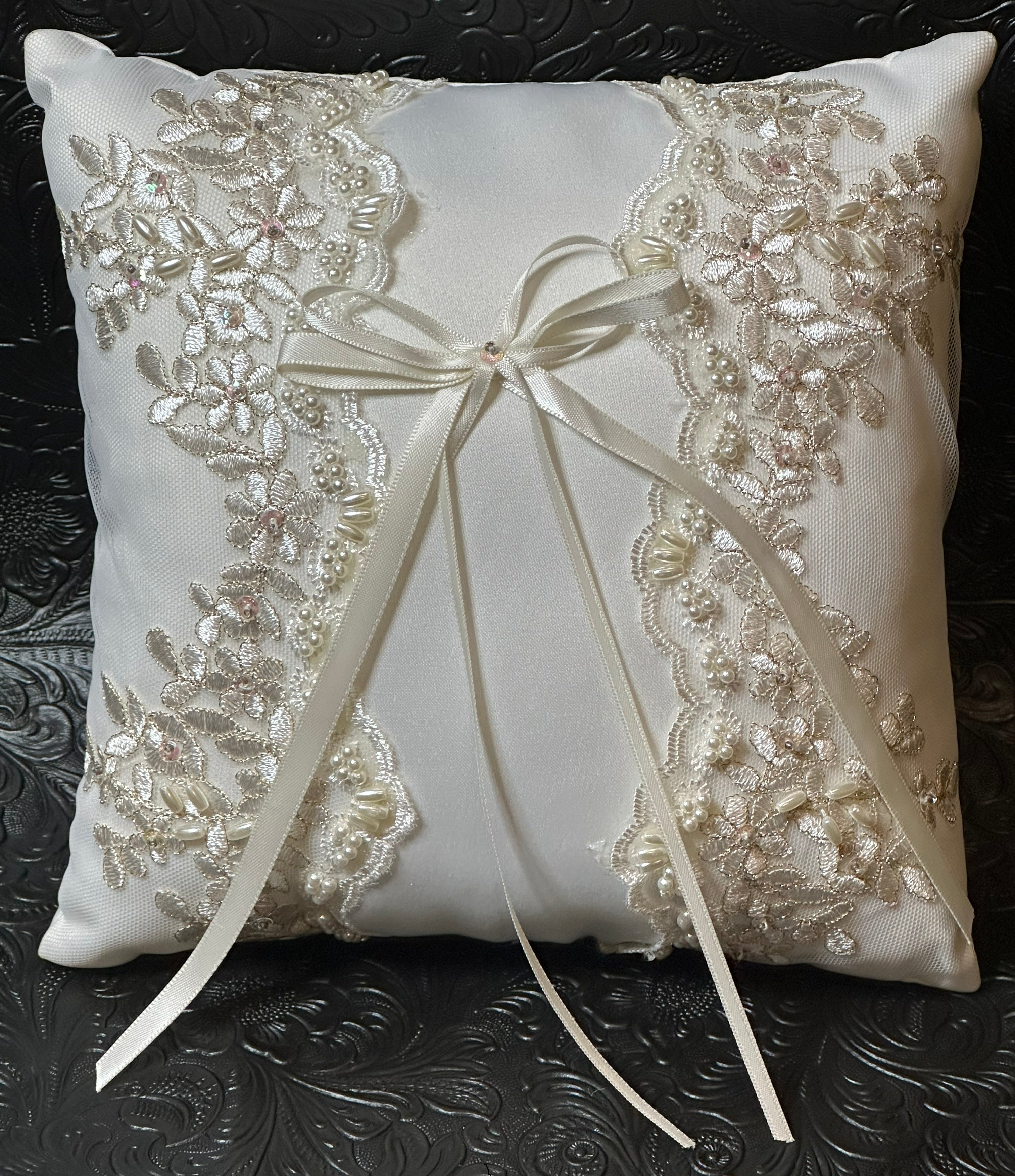 Pearl & Lace Wedding Ring Pillow