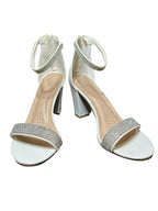 Windsor Rhinestone Block Heel Sandals – White Bridal Ankle Strap Heels- SIZE 8.5