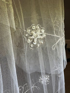 Fingertip Wedding Veil with Blusher – Floral Embroidered Lace Edge Bridal Veil