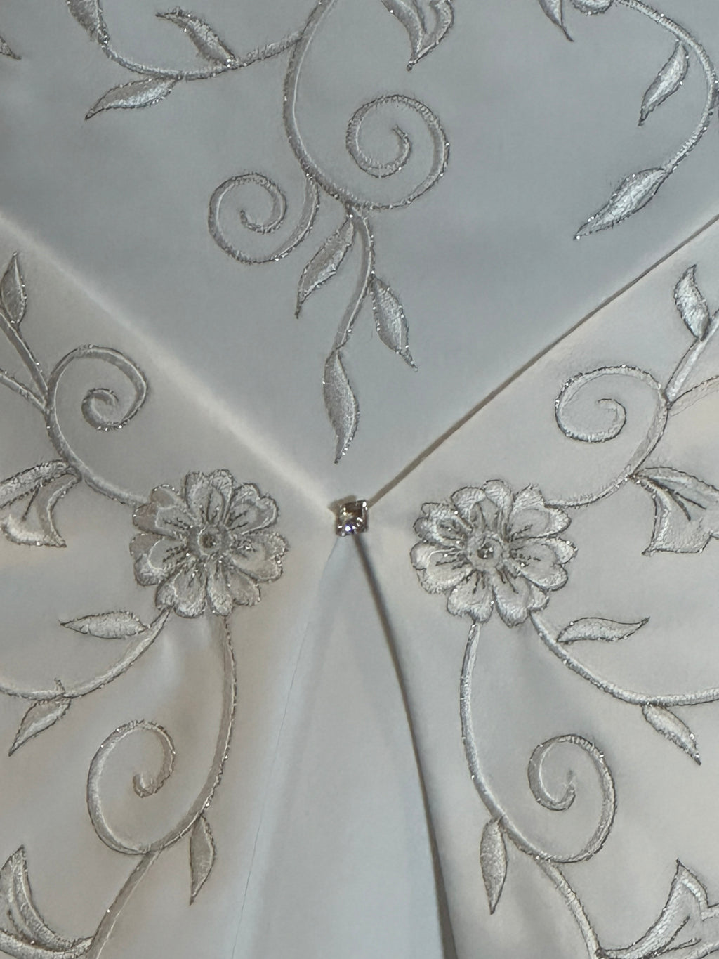 Emme Bridal Satin A-Line Wedding Dress w/ Spaghetti Straps, Corset Back & Embroidery SIZE 14