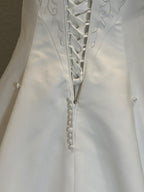 Emme Bridal Satin A-Line Wedding Dress w/ Spaghetti Straps, Corset Back & Embroidery SIZE 14