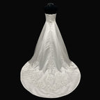 Emme Bridal Satin A-Line Wedding Dress w/ Spaghetti Straps, Corset Back & Embroidery SIZE 14