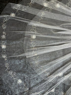 Fingertip Wedding Veil with Blusher – Floral Embroidered Lace Edge Bridal Veil