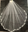 Fingertip Wedding Veil – Lace Edge Bridal Veil, Single Tier Soft Tulle Veil