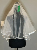 Fingertip Wedding Veil with Blusher – Classic Two-Tier Bridal Veil with Satin Edge