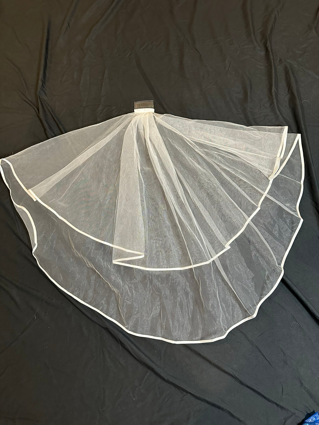 Fingertip Wedding Veil with Blusher – Satin Ribbon Edge Bridal Veil, Two-Tier Soft Tulle