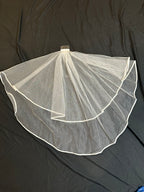 Fingertip Wedding Veil with Blusher – Satin Ribbon Edge Bridal Veil, Two-Tier Soft Tulle