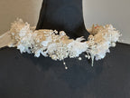 Wedding Veil with Floral Crown Headpiece – Soft Tulle Bridal Veil Set with Pearl & Crystal Details