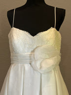 David’s Bridal Galina A-Line Wedding Dress w/ Lace Bodice, Spaghetti Straps & Floral Waist Detail SIZE 12