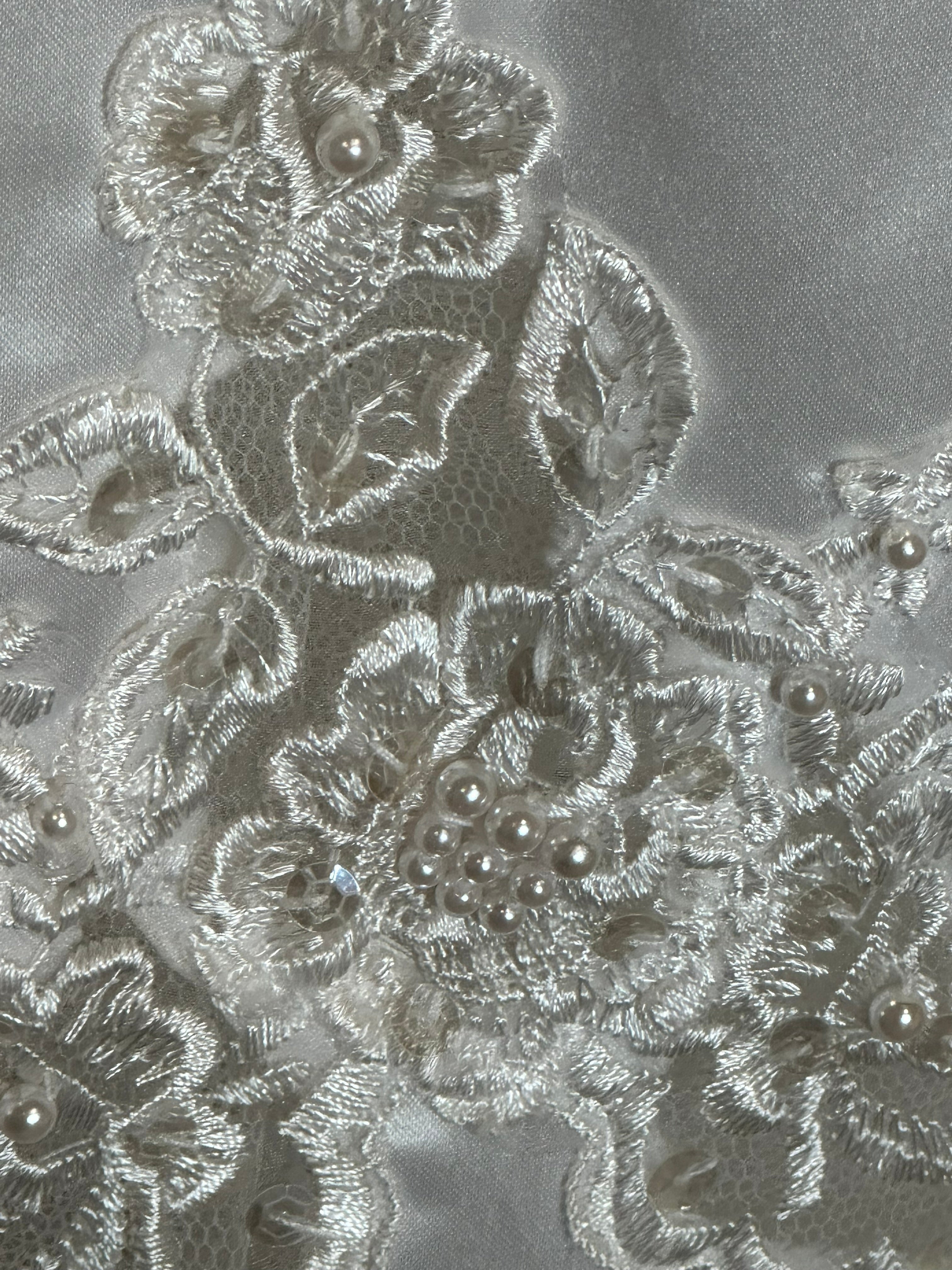 Gloria Vanderbilt Elegant High-Neck Lace Ball Gown with Cathedral Train SIZE 10