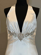 Impression Satin Halter Wedding Dress with Plunging Neckline & Beaded Waist Detail SIZE 12