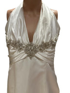 Impression Satin Halter Wedding Dress with Plunging Neckline & Beaded Waist Detail SIZE 12