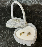 Heart-Shaped Wedding Ring Holder Box with Rhinestone “Love” Design