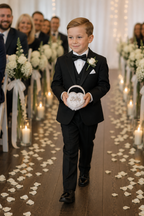 Heart-Shaped Wedding Ring Holder Box with Rhinestone “Love” Design