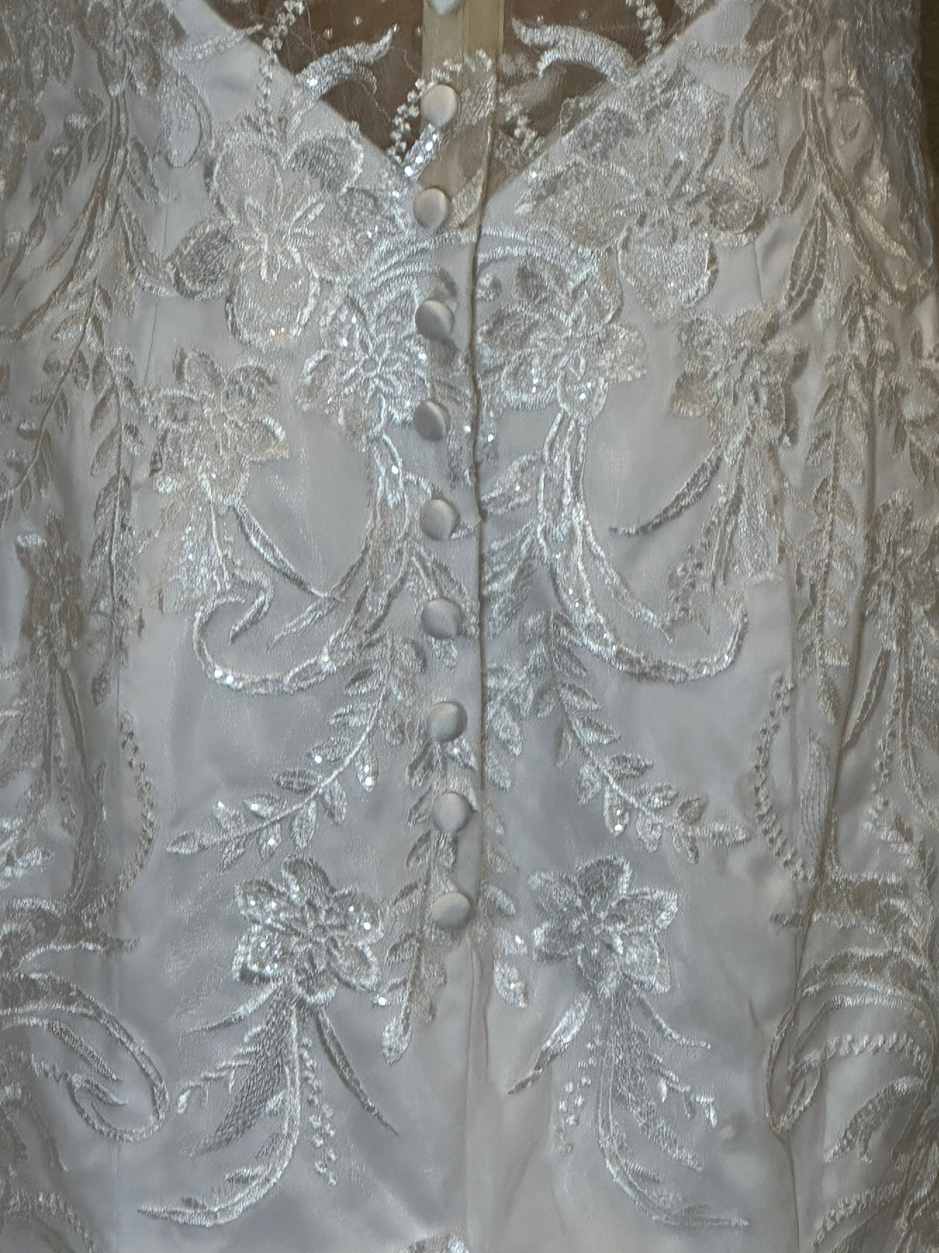 Illusion Long Sleeve Lace Mermaid Wedding Dress with Sheer Back & Scalloped Train SIZE 12