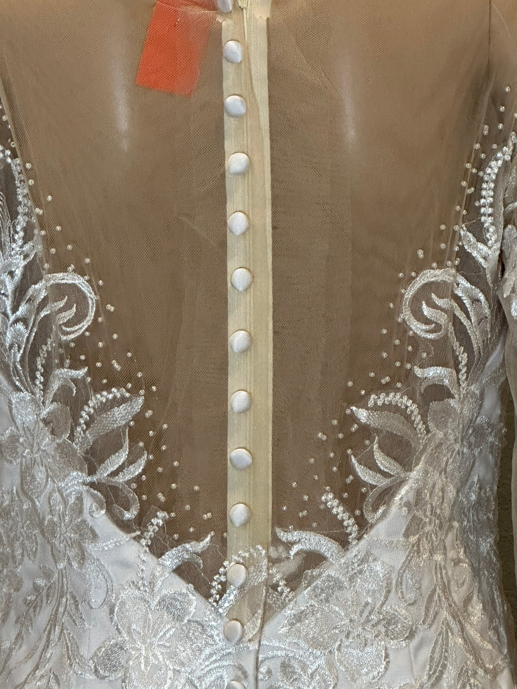 Illusion Long Sleeve Lace Mermaid Wedding Dress with Sheer Back & Scalloped Train SIZE 12
