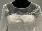 Illusion Sleeve Ball Gown Wedding Dress – Lace Appliqué, Full Tulle Skirt, Cathedral Train- SIZE 18