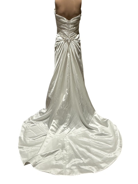 Impression Satin Halter Wedding Dress with Plunging Neckline & Beaded Waist Detail SIZE 12