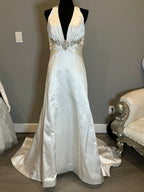 Impression Satin Halter Wedding Dress with Plunging Neckline & Beaded Waist Detail SIZE 12
