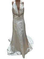 Impression Satin Halter Wedding Dress with Plunging Neckline & Beaded Waist Detail SIZE 12
